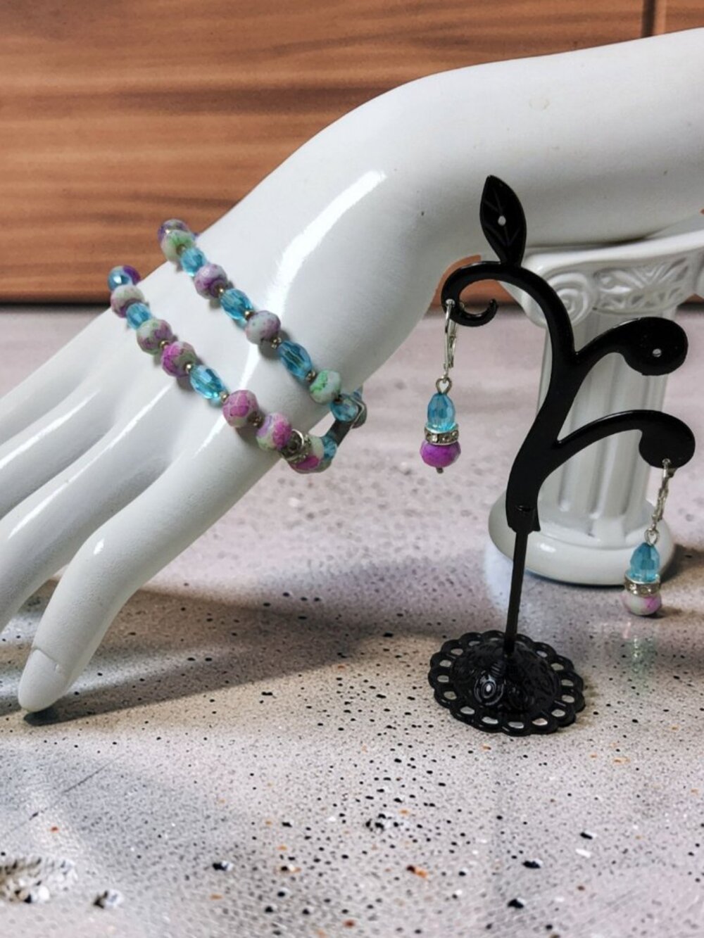 Vintage Napier Womens Matching Boho Style 2 Row Bracelet and Earrings Set